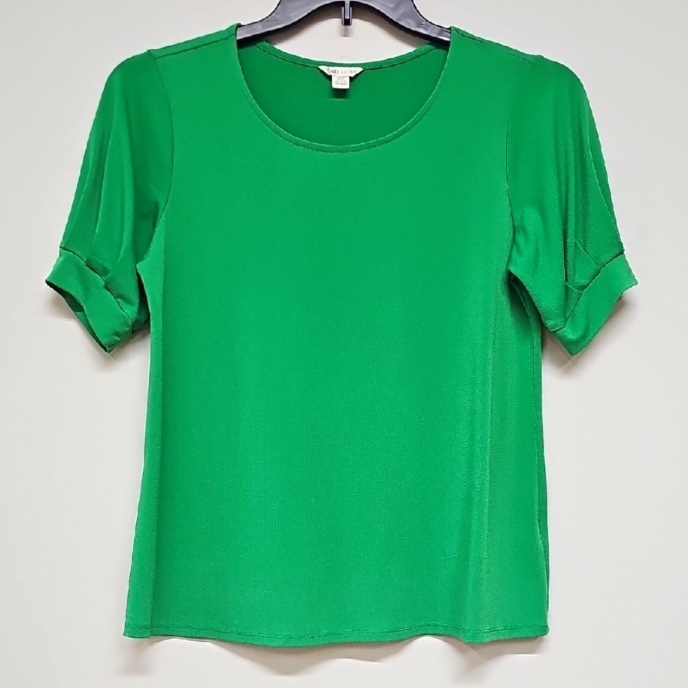 CATO Jersey Knit Scoop Neck Top, Short Sleeve, Green, Size XS